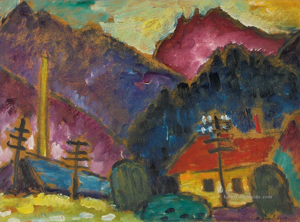 Kleine Landschaft mit Telegraphenmasten Alexej von Jawlensky Expressionismus Ölgemälde
